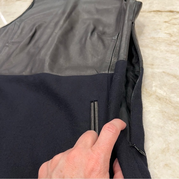 SANDRO | Sleeveless Leather Sheath Midi Dress |β Two Tone Black/Navy | Small - Picture 8 of 16